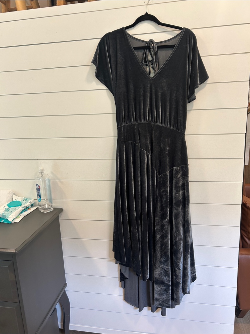 Joyfolie Blue Velvet High-Low V-Neck Dress